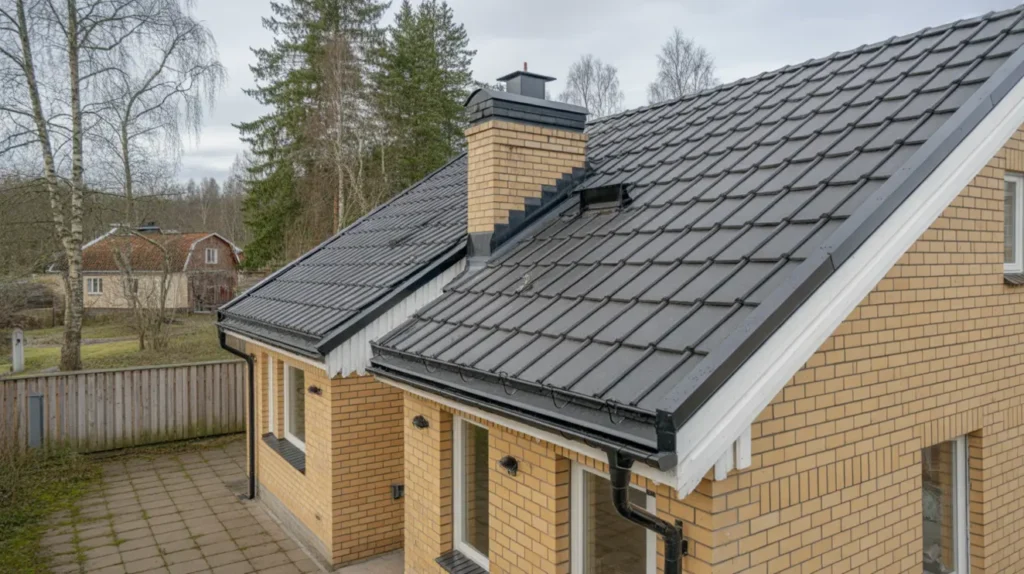 takoml ggning med betongpannor och ny underlagspapp i n sbypark t by