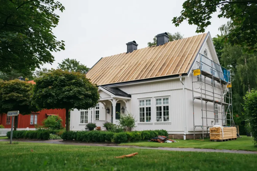 takrenovering med nytt r spont p villa i n sbypark